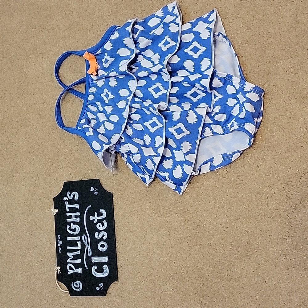 Carter's One Piece Swimsuit 6 Months Ruffled Blue with White Dots